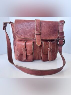 Vintage 70s FRYE Distressed Brown Leather Shoulder Campus Crossbody Bag Purse